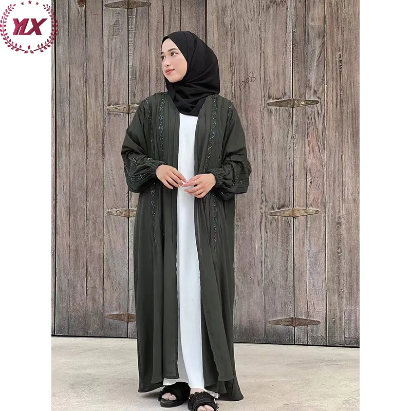 צבע אחיד אלגנטי נשים העבאיה אסלאמית שמלה מוסלמית ארוך שרוול מקסי מוסלמי שמלות חדש מוצרים צנוע אסלאמי בגדים