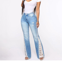 Nouveaux Jeans Évasés Extensibles Déchirés pour Femme, Pantalons en Denim Style Urbain