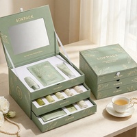 Boîte à cosmétiques personnalisée à 3 étages avec fermeture magnétique en carton rigide, miroir et insert pour coffret cadeau