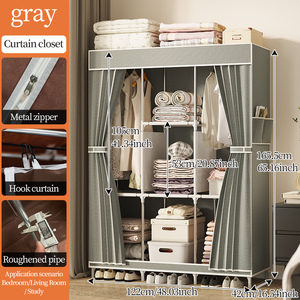 Customizable <strong>Portable</strong> Metal Closet <strong>Wardrobe</strong> with Non-Woven Fabric Cover Multipurpose Clothes Storage Organizer for Bedroom - Product Image 6