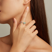 Summer Climber Crawler Bird Fashion Floral Ring Bague ouverte ajustable en argent sterling 925 pour femmes
