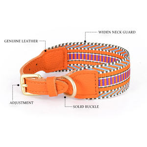 2025 nuevo diseño gran oferta de lujo personalizado PU cuero perro Collar y correa conjunto ajustable algodón tejido cuerda mascota Collar Correa conjunto - Product Image 2