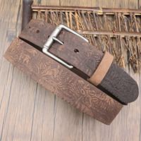 Ceinture en cuir pleine fleur gaufré motif cerf et forêt, style vintage, pour homme, en cuir véritable, idéale pour le western, la chasse et les jeans rétro
