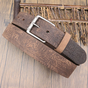 Sabuk Kulit Sapi Asli Bermotif Rusa Hutan Vintage Untuk Pria, Sabuk Kulit Asli Retro Untuk Berburu dan Aktivitas Luar Ruangan Bergaya Barat - Product Image 3