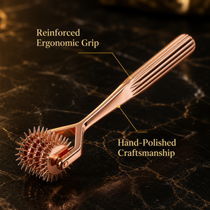 Rouleau sensoriel professionnel en métal à 5 rangées de roulettes Wartenberg, couleur or rose de luxe, pour le spa et le bien-être - Product Image 6