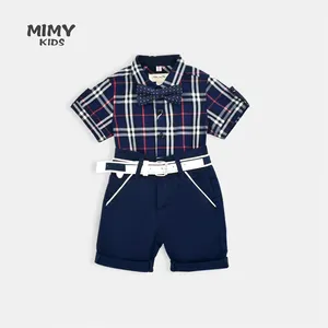 Children Boy Gentleman Suit Formal tartan design Shirt+suspender Shorts Outfit Clothes Suit For Boys