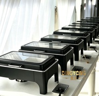 Chauffe-Plats Rectangulaire Hydraulique en Acier Inoxydable Blanc et Noir 9L pour Buffets, Réchaud de Buffet pour Hôtels et Banquets de Mariage
