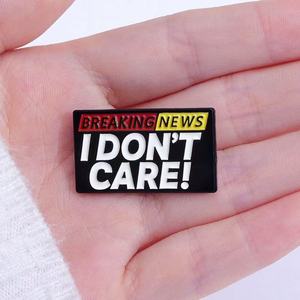 En gros, épingles en métal à thème dessin animé, épingles émaillées avec citation textuelle amusante 'BREAKING NEWS I DON'T CARE', broches moulées uniques à thème féerique, souvenirs - Product Image 4