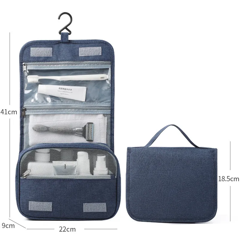 Wholesale Fashion Travel Toiletry Bag Water-resistant Multifunctional Hook Toiletries Bag Portable Wash Bag for Makeup Polyester