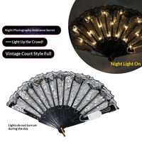 Ventilateur portable lumineux à LED en dentelle, motif rose de la cour européenne et chinoise ancienne, idéal pour la photographie, les remises de diplômes, le Ramadan et Diwali