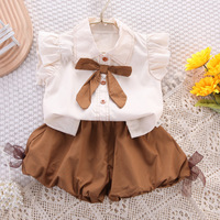 Günstige 1 2 3 4 Jahre alt Rts Kinder Outfits Bögen Schuluniformen Großhandel Kleine Kleinkind Mädchen Kleidung Sets für Baby Mädchen Kleidung