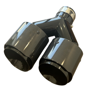 Embout d'échappement arrière en fibre de carbone véritable Y double brillant haute performance avec <span class=keywords><strong>logo</strong></span> - Product Image 1