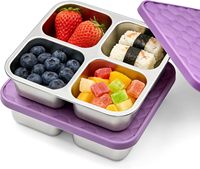 Boîtes à collation en acier inoxydable à 4 compartiments avec couvercles en silicone, réutilisables, compatibles congélateur et lave-vaisselle, boîte à lunch pour adultes, bureau