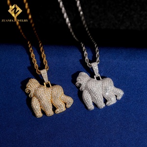 Vente flash : Pendentif gorille en moissanite VVS, argent sterling 925, moissanite glacée, testeur de diamant, bijoux avec certificat GRA - Product Image 2