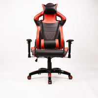 Chaise de jeu ergonomique pivotante en cuir noir et rouge style course avec coussins en mousse, inclinable pour ordinateur et e-sport