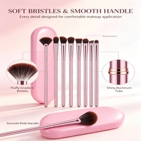 Kit de pinceaux à paupières de luxe 8 pièces, boîte rigide rose portable, pinceaux à maquillage pour les yeux en fibres fines