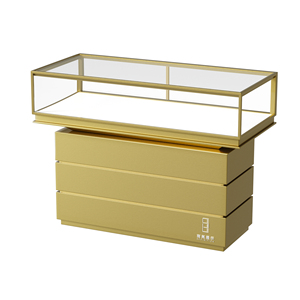 Glass and Stainless Steel Modern Luxury Rotating Jewelry Display Rack with Gold Finish for Counter Top in Jewelry <strong>Showroom</strong> - Product Image 2