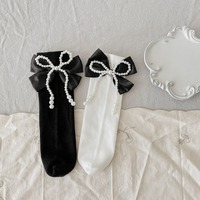 Chaussettes d'école en coton blanc avec nœud pour enfants, nouveau Style automne et hiver
