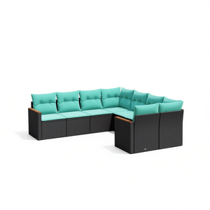 Set Divano da Esterno in Polyrattan Nero con Cuscini, 8 Posti, Arredamento Moderno Contemporaneo - Product Image 1