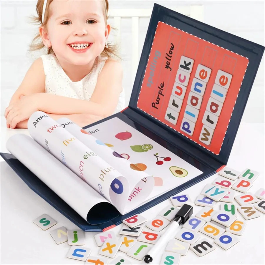Kinderen 3D Magnetische Boek Woord Spelling Spel Engels Alfabet Letters Kaarten Vroege Onderwijs Geletterdheid Speelgoed Voor Baby Kids Geschenken