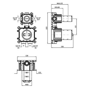 Zucchetti ISY22 Mezclador de ducha de oro Calacatta de cobre cepillado de 2 vías para juegos de baño - Product Image 4