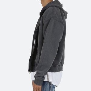 Sudadera con capucha de diseño personalizado, con doble cremallera, con pedrería, lavado ácido, 100% algodón estampado, estilo oversize, de peso pesado, tipo jersey, vintage - Product Image 3