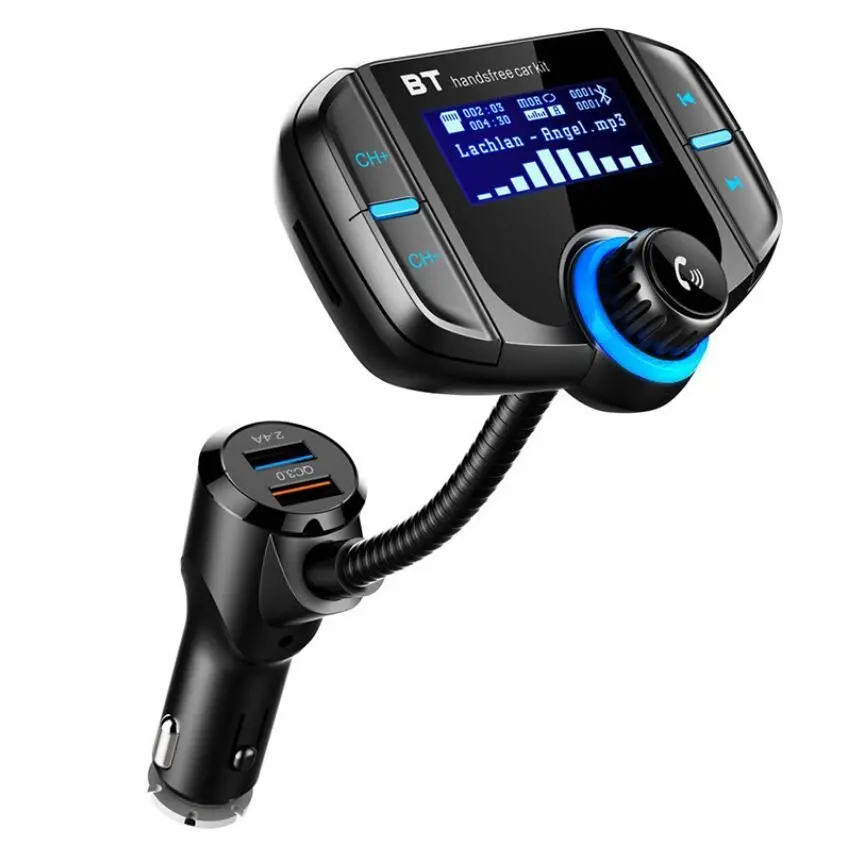 FM Transmitter BT Hands Free Car Kit with Display QC3.0 2.4 Dual USB Ports AUX TF Card Mp3 Player Wireless Radio Adapter