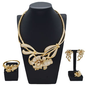 Zhuerrui高品質24KゴールドメッキジュエリーセットドバイダイヤモンドモダンゴージャスフラワーシェイプペンダントリングブレスレットHZ24007217 - Product Image 1