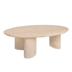 제조 빈티지 돌 차 테이블 3 다리 크림 석 회화 센터 정원 타원형 대리석 커피 테이블