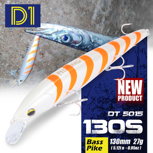 Leurre de pêche en mer D1 130mm 27g, wobblers artificiels coulants durs, profondeur 40-70cm, longue portée, minnow jerkbait pour la pêche au bar et à la truite - Product Image 1