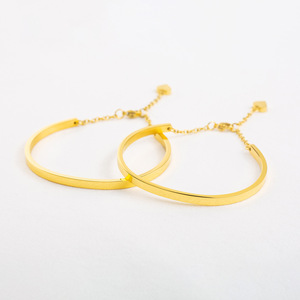 C Shaped <b>Bracelet</b> Stainless Steel 18K Gold Plated Heart Pendant Unisex <b>Couple</b> Jewelry Gift - Product Image 1