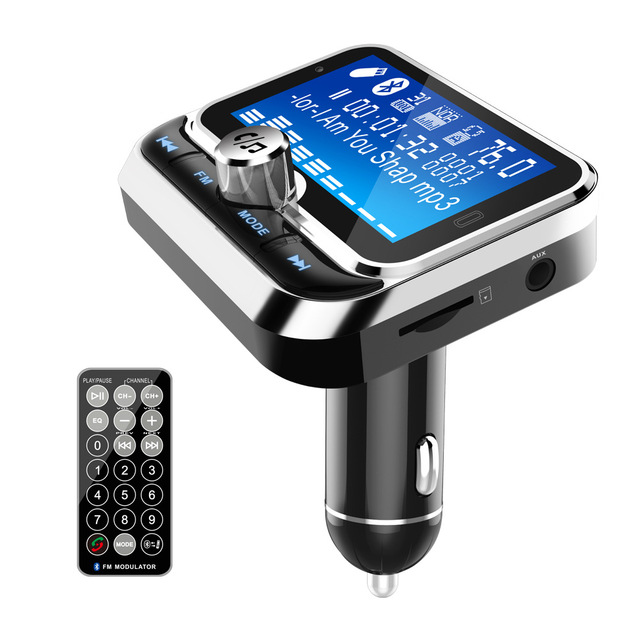 Car MP3 Player FM Transmitter Hands-Free Stereo Built-In Speaker USB/AUX Ports Large Screen 7 Languages Support Folder Remote