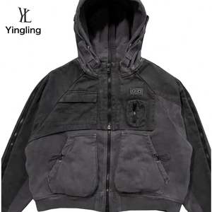 Yingling Cotton Oversize Heavyweight <b>Hoodie</b> <b>Men</b> Cargo <b>Hoodie</b> Winter Side Zipper <b>Hoodie</b> With Pockets - Product Image 5