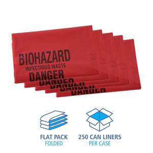 Bolsas de Basura para el Hogar Boardwalk de 16 Galones, Lineales, de Baja Densidad, para Residuos Sanitarios, 1.3 Mil, 24 x 32, Rojas, 250/Caja - Product Image 1