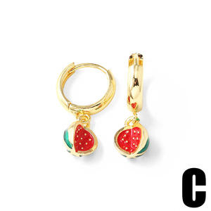 Orecchini di gioielli estivi di moda donna stile nuovo in ottone placcato oro gocciolamento frutta fragola ciliegia orecchini a cerchio - Product Image 6