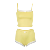 Op maat gemaakt logo sexy 2-delig kant halter top en shorts set, hoogwaardige tweedelige loungewear set dameskleding