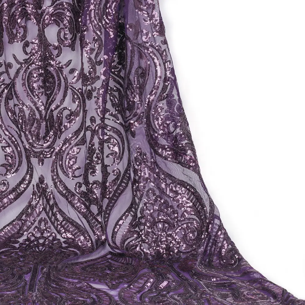 Африканская 3D Высококачественная модная фиолетовая сетчатая ткань в европейском стиле 100% полиэстер вышитая ткань для свадьбы