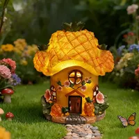 Ornamen Resin rumah nanas dengan jendela bunga, dekorasi taman ajaib untuk teras luar ruangan, pondok memikat