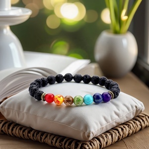 Pulsera de cuentas de yoga de 7 chakras de piedra de lava, pulsera difusora de aceites esenciales de 7 chakras para hombres y mujeres, pulsera de piedras preciosas de 7 chakras - Product Image 6