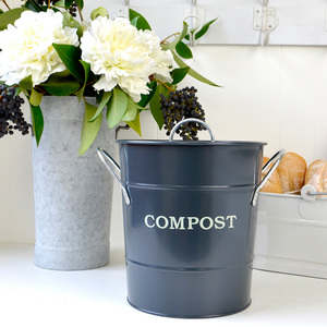Metal Pail Metal Garbage Bin Garden Galvanized Metal Garbage Waste Rubbish Recycle Trash Bucket Kitchen Compost Bin Container Pail For Kitchen Countertop