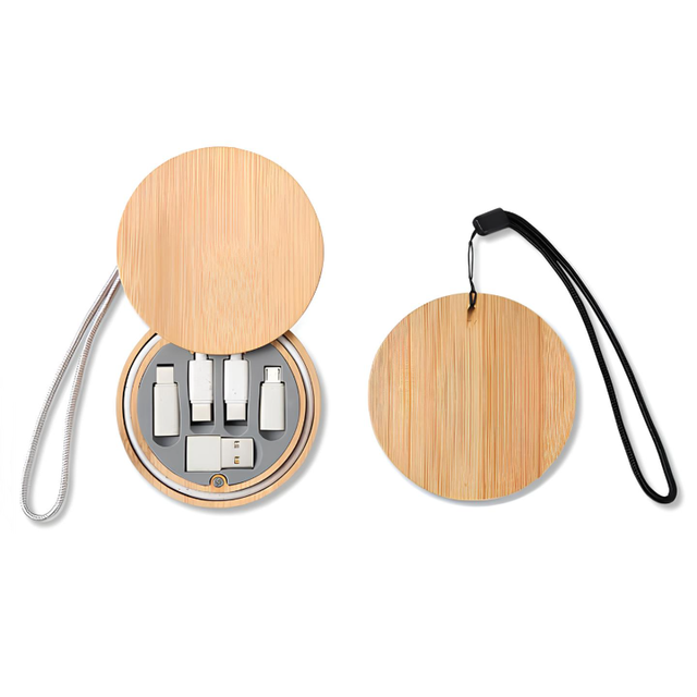 General Trend Biodegradable Wheat Straw Bamboo ECO 6-in-1 USB Cable Multi-Charging Adapter Kit Magnetic Storage Box 60W Fast