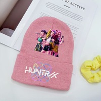Gorro de Punto con Estampado de KPop Demon Hunters, Forrado de Felpa, Cálido para Invierno, para Mujer, Estilo Anime, Informal