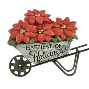 Resin Holiday Decoration Christmas Red Flower Pots with <strong>Meaningful</strong> Text - Product Image 1