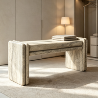 Table console moderne en marbre travertin gris poli, durable, avec rangement, pour salon de villa