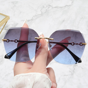 Sunglasses <b>Frameless</b> PC Lens Gold <b>Frame</b> UV400 Women Fashion Sun Protection Travel Driving - Product Image 1