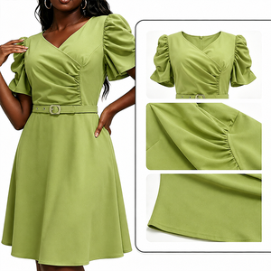 Elegante Abito Midi da Donna con Spacco, Collo a V e Maniche Lunghe, Stile Camicia, Nuovo per Primavera Autunno, Casual da Ufficio, Linea A - Product Image 2