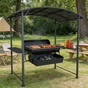 Gazebo para Barbacoa de Acero/Aluminio, para Exteriores, con Estructura de Acero, Techo de Policarbonato de Doble Nivel, con Estantes, PGL2412 - Product Image 1