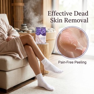 Masque exfoliant pour les pieds à la lavande, marque privée, en gros, pour éliminer les peaux mortes et les callosités, lissant et soignant les pieds - Product Image 2