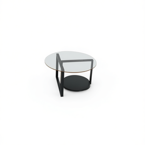 Tavolino da caffè moderno 80x80x45 cm con piano in vetro e struttura in legno nero marrone, mobile da soggiorno - Product Image 1