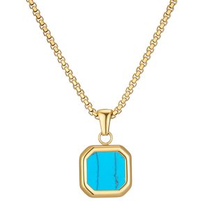 Pendentif en acier inoxydable taillé en octogone avec incrustation de turquoise 16 mm pour collier, composants de bijoux - Product Image 3
